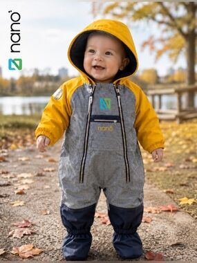 Nano Baby 9M 74cm Grey Mustard One-Piece Fleece Lined Snowsuit Winter Bunting